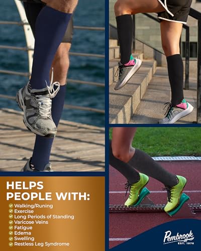 Pembrook 3 Pairs Copper Compression Socks 15-20 mmHg | Graduated Support - color: Black/Dark Gray/Navy - 3 Pairs, size: Medium