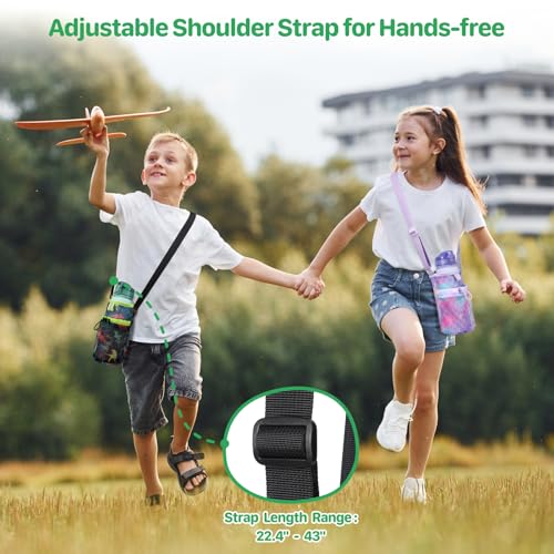 Mesh Water Bottle Carrier for Kids - Lightweight Water Bottle Holder with Adjustable Strap, Crossbody Sling Bag Fits 10-18 oz, Ideal for Walking Hiking Camping, Black Dinosaur - color: 2-Black Dinosaur