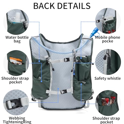 Carey Sten Lightweight Hydration Backpack Running Vest with 1.5L Water Bag - color: Olive green