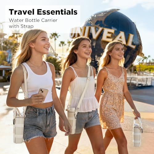 EasyAcc Water Bottle Holder Strap Sling, for Owala FreeSip 24 32 40 oz, Hydro Flask, Cirkul, Yeti, Stanley Flip, Universal Water Bottles, with Carabiner, for Walking Curise Travel (Bottle Excluded) - color: Lightly Toasted