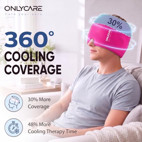 ONLYCARE Migraine Relief Cap, Headache Relief Cold Cap with Odorless Gel - color: Rose Red
