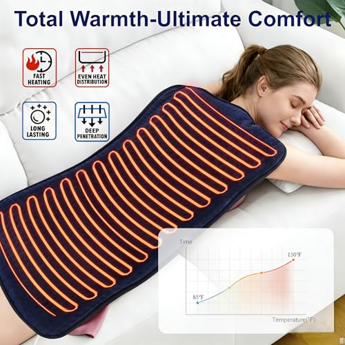 Heating Pads, Electric Heating Pad 40"x20" for Back Neck Shoulder Belly Heating Technology, Ultra-Soft Moist & Dry Therapy Heat Pad with 10 Temperature Settings 3 Timer, Automatic Switch-Off - color: 40"x20" Navy Blue