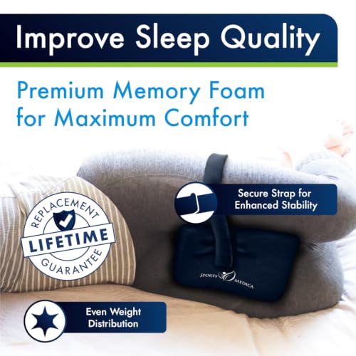 Sports Medica Knee Pillow for Side Sleepers, Memory Foam Leg Pillow Cushion - color: Blue