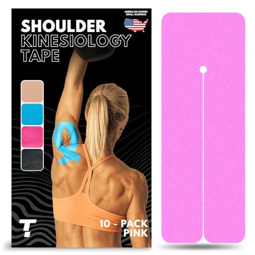 Kinesiology Tape for Shoulder | Waterproof, Sticks 7 Days, Precut Synthetic Material | K Tape for Shoulder Pain Relief & Support - Knees, Lower Back Pain, & Achilese (10 PCS | Pink) - color: Pink