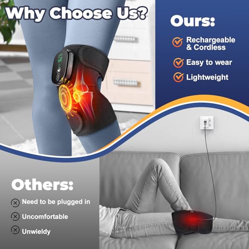Cordless Electric Heated Knee Massager, 3-in-1 Heated Knee Massager with Heat for Knee Elbow Shoulder Wrap with 3 Vibration & Heating Modes - style: Black 1 Pack