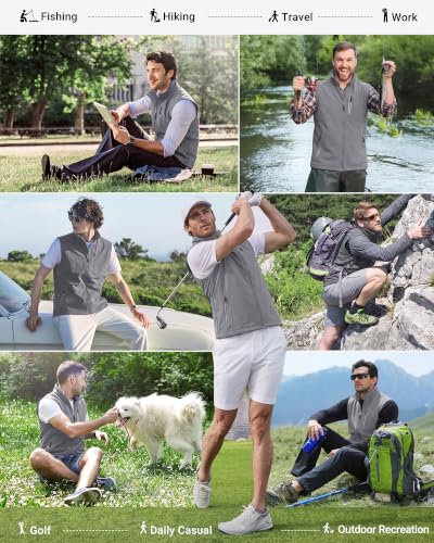 33,000ft Men's Windproof Lightweight Golf Vest Outerwear Sleeveless Jacket - color: Light Grey, size: Small