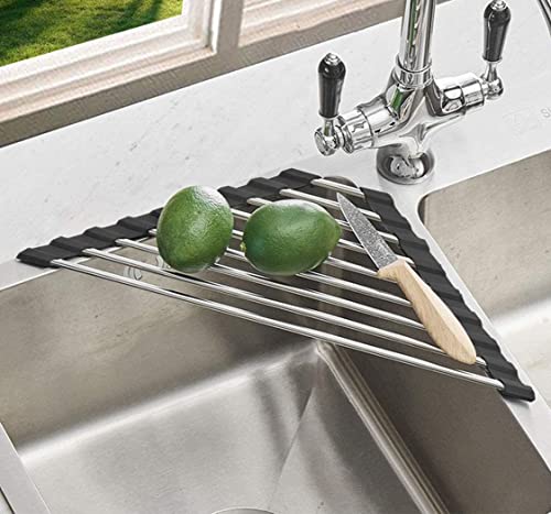 Ahyuan Roll up Dish Drying Rack Over The Sink Kitchen Roll up Sink Drying Rack Portable Dish Drainer Foldable Dish Drying Rack (Black, Triangle 16.3''X9.4'') - color: Black, size: Triangle 16.3 inches x 9.4 inches