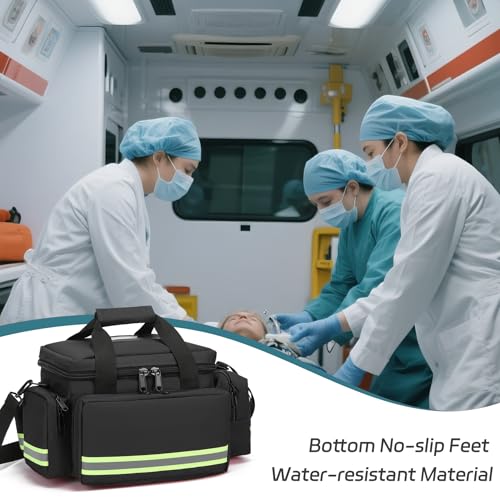 Medical Bags Empty First Aid Bag,First Responder Bag,First Aid Kits Organizer with Detachable Dividers,Emergency Bag for Nurses,Home Health Care, EMT - color: Black