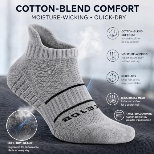 Running Socks Men Size 10-13 Ankle Height with Heel Tab for Athletic - color: 6 Grey, size: X-Large
