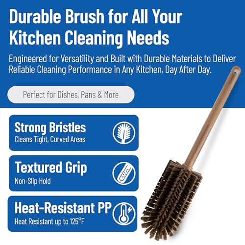 SPARTA Large Water Bottle Brush Ideal for Wide-Mouth Jars, Bottles and Tumblers, Dishwashing Tool with Handle for Home and Commercial Kitchens, Plastic, 16 Inches, Brown (Pack of 4) - color: Brown