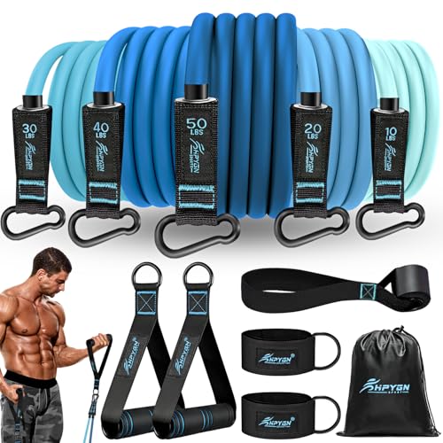 HPYGN Resistance Bands with Handles, 150 lb Exercise Bands for Home Workout - color: 2-blue, style: 150LBS
