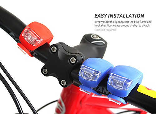 Malker Bicycle Light Front and Rear Silicone LED Bike Light Set - Bike Headlight and Taillight,Waterproof & Safety Road,Mountain Bike Lights,Batteries Included - color: 2pcs Red & 2pcs Black, size: 4 lights