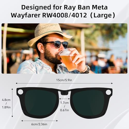 HIBLOKS Polarized Clip-on for Ray-Ban Meta Wayfarer (Large 53-22, Green) - size: Large, Green, Matte Black Frame