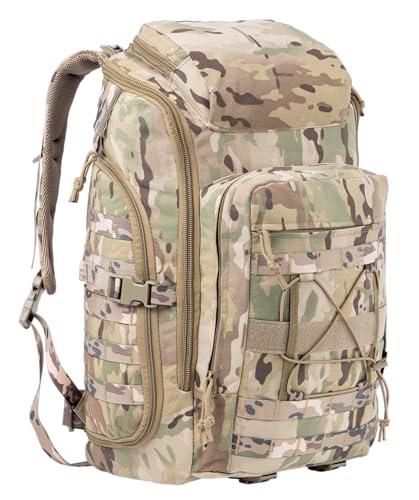35L Tactical Backpack Military Rucksack MOLLE Quick-Access Flap EDC Pack for Hiking Camping Travel Work Bugout Emergency - color: At Camo