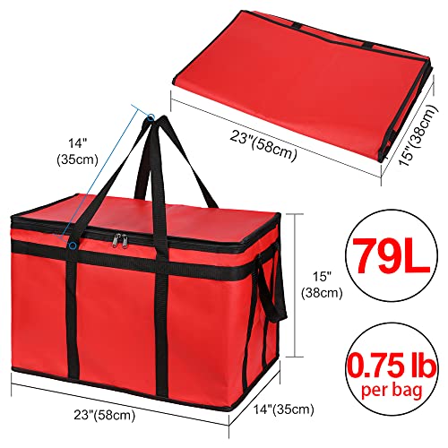 1PK Insulated Food Delivery Bag, 3X-Large Reusable Grocery Bags, Red - color: Red, size: 22 x 14 x 13 inches