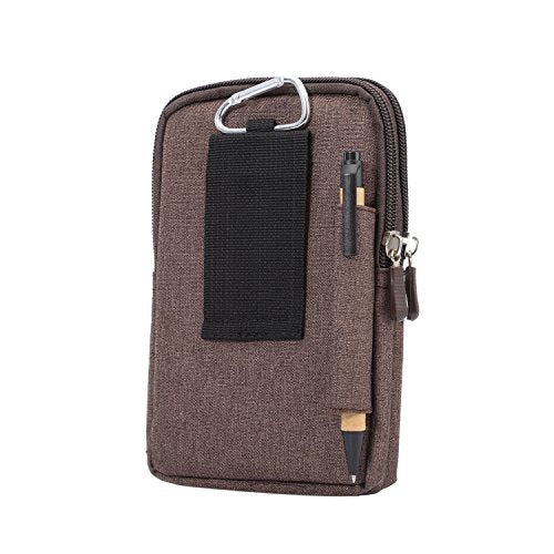 Small Cell Phone Holster with Belt Loop, Men Mobile Phone Belt Clip Pouch, Men's Bag Zippered Phone Belt Holder Phone Case with Clip Bumbag Protector Waist Pouch Wallet with Carabiner Hook Belt Loop - color: Brown