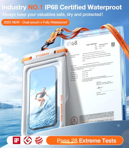 TORRAS IP68 Waterproof Phone Pouch Floating with Double Space 7.0", White - color: White