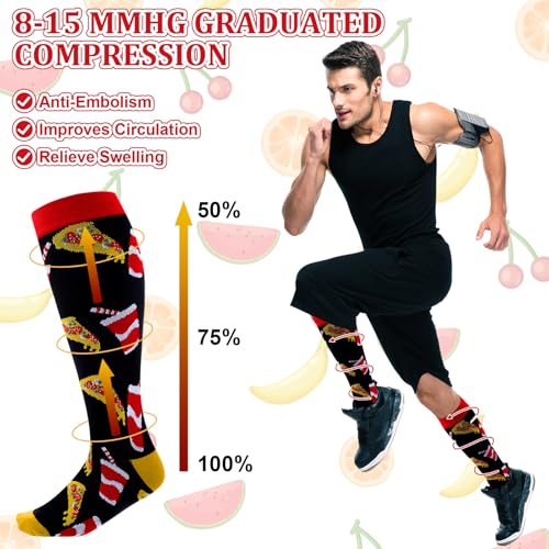 Shyyween 12 Pairs Men Knee High Compression Socks - size: Large, style: Colorful Food