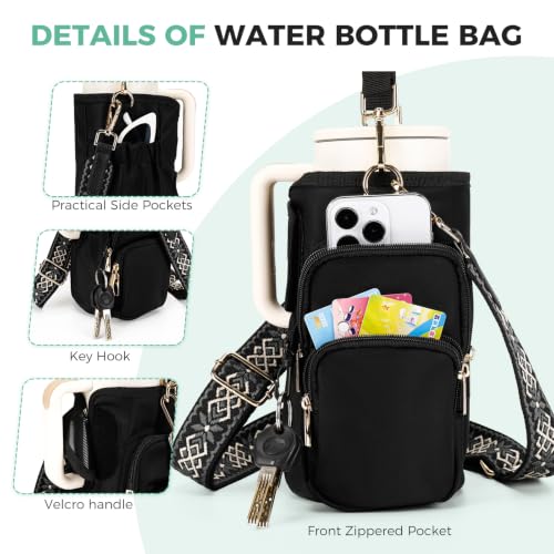 Water Bottle Carrier with Strap, Water Bottle Holder for Daily Use - color: Black