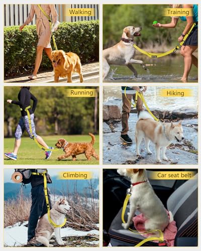 Hands Free Dog Leash, Multifunctional Crossbody Dog Leash - color: Yellow, size: Large-5.9-9.5ft