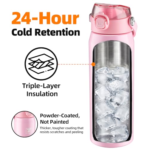 Fanhaw 24oz Stainless Steel Water Bottle with 2-in-1 Lid, Pink - color: Pink