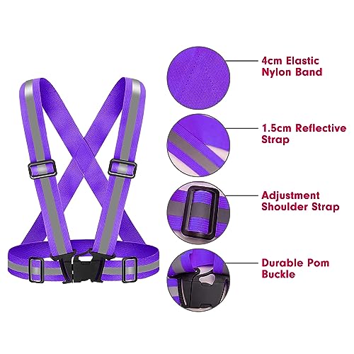 Reflective Vest Running Gear High Visibility Safety Vest Strap for Night - color: Purple