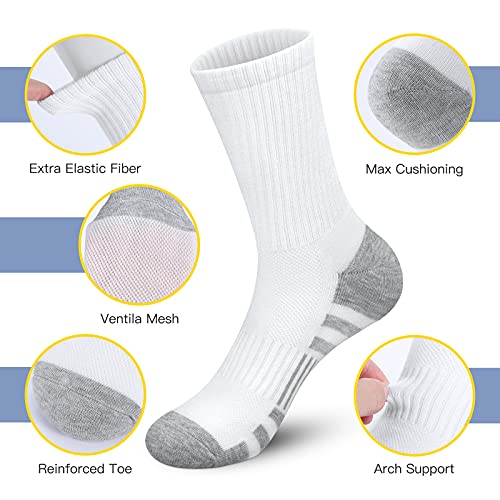 Felicigeely Athletic Crew Socks Cushioned Breathable for Men & Women 6 Pack - color: Double Stripe White, size: 12-14