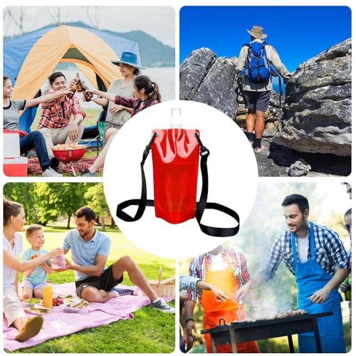 Water Bag 650ml Leak-Proof Foldable Flask with Strap - color: Red