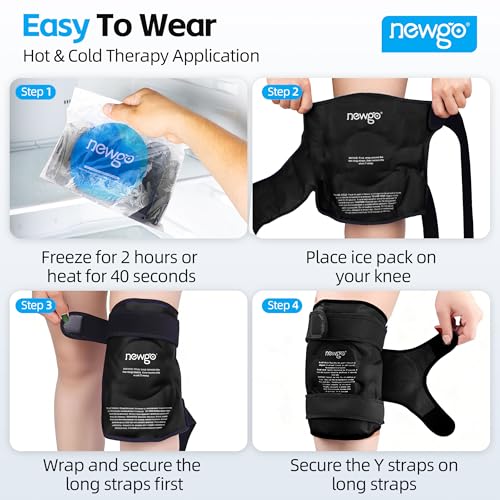 NEWGO Knee Ice Pack Wrap, 360° Full Wrap Cold Compression Sleeve, Black - color: Regular Black 1-pack
