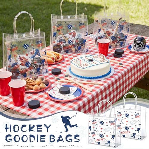 Aliceset 12 Pcs Transparent Hockey Gift Bags with Handles Bulk - style: Hockey