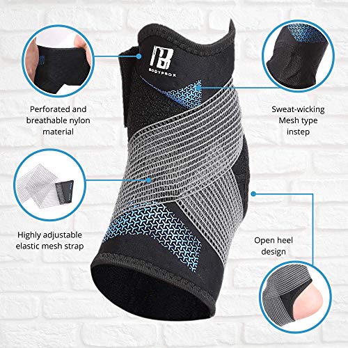 Bodyprox Ankle Brace for Women and Man, Ankle Compression Sleeve, Ankle Support with Adjustable Compression Strap for Sprained Ankle, Injury Recovery and More! (Medium) - size: Medium