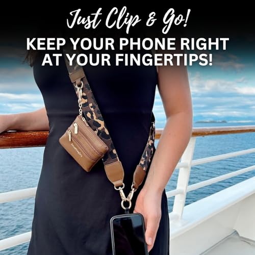 Save the Girls Clip & Go Phone Lanyard with Wallet Pouch, Leopard - color: Leopard Brown/Gold