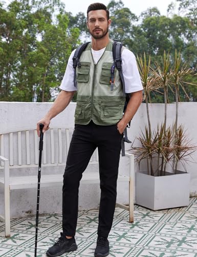 Gihuo Men's Utility Vest Fishing Safari Vest Summer Travel Vest with Pockets - color: Green, size: Small