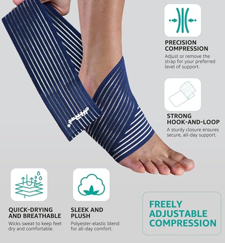 HiRui Foot & Ankle Brace 2 Pack, Adjustable Compression Wrap for Men & Women – Helps with Sprains, Plantar Fasciitis, Achilles Tendonitis, Arthritis, Running, Sports, Gym – Fits in Shoes (Navy Blue) - color: Navy Blue