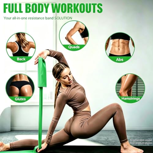 Long Resistance Bands for Working Out, Physical Therapy, Yoga & Pilates - color: Green