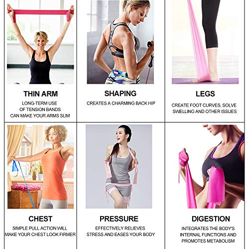 Therapy Flat Resistance Bands Set, Latex Free Flat Elastic Exercise Stretch Bands for Stretching, Flexibility, Pilates, Yoga, Ballet, Gymnastics, Rehab, Workout, Pink, Purple, Blue (3 Pack, 5 FT long)