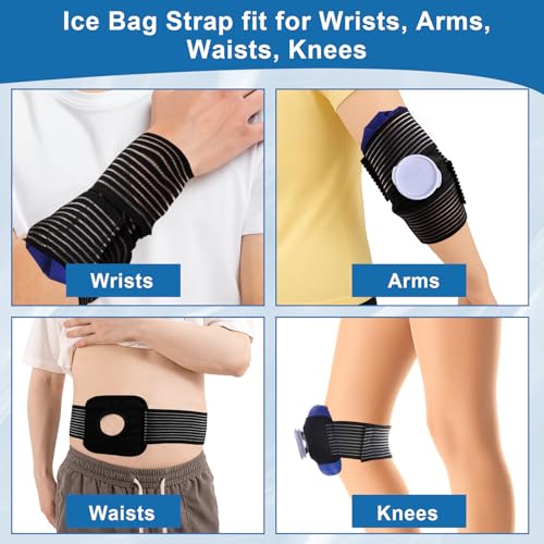 4 Pcs Ice Pack Strap, Adjustable Support Wrap, Ice Pack Wrap Extender Straps, Multipurpose Elastic Hook and Loop Extension Strap, Ice Bag Strap for Wrists, Arms, Waists, Knees Ice Belt, 41 Inches