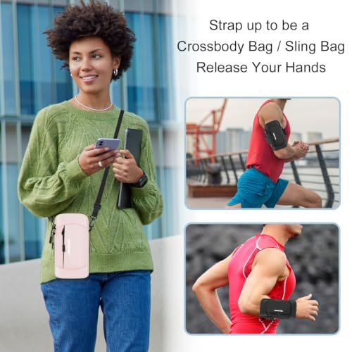 Arm Phone Holder for Running, Crossbody Bag 2-in-1, 7.5 Inch Pink - color: 07-Pink + Black Strap