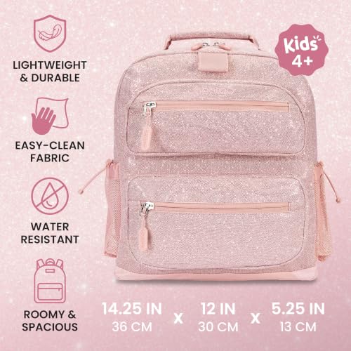 Bentgo Kids Print Durable & Water-Resistant Backpack - color: Glitter Edition - Petal Pink, size: Kids Medium