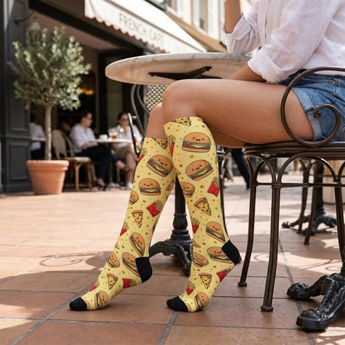 Compression Socks Knee High Support Stockings Women Men - color: Cute Hamburger Pizza