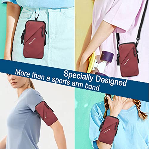 Cell Phone Holder Arm Band, Small Crossbody Shoulder Holsters Bag with Armband, Fits iPhone and All Cell Phones, Use for Running, Walking, Hiking & Biking (Plus Size,Red) - color: Red