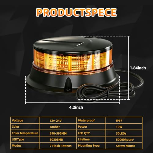 1Pcs Led Beacon Light Amber Emergency Strobe Lights - color: Beacon Light - C