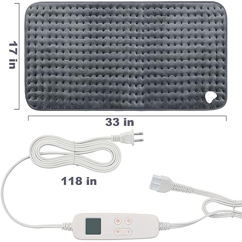VAAGHANM Heating Pad: 33 x 17 inches Electric Heating Pad for Back - Extra Large Heat Pad for Shoulder/Neck/Knee/Arms - Upgraded 6 Timer & 6 Temperature Controller -Gift for Women - color: Rock Gray