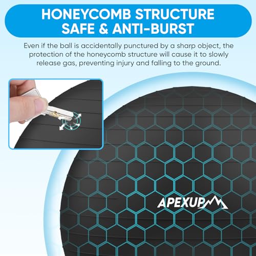 APEXUP Yoga Ball, 660 lbs Anti-Burst Exercise Ball with Pump, 5 Sizes - color: Black, size: M (19"~22") 55cm