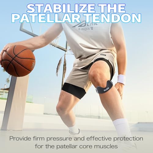 HLGO Silicone Patellar Tendon Support Knee Strap, Adjustable Patella Support Strap with Compression Cushion, Anti-Slip Knee Strap for Walking, Gym, Tennis & Daily Activities