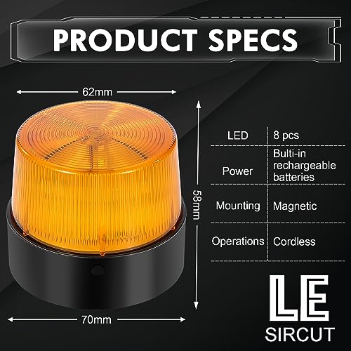 LE228 (Mini) — Amber LED USB Rechargeable Strobe Beacon | Selectable Rotation & Flash Modes | Strong Magnetic Base for Car • Truck • Emergency • Construction | Energy Class A++ - color: Amber