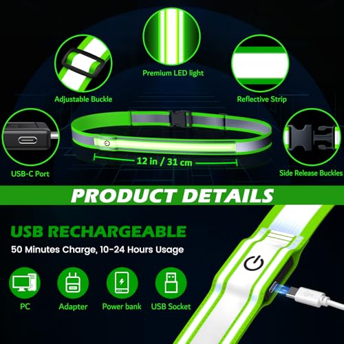 Reflective Sash Gear for Walking at Night,Flashing LED Reflective Belt Safety Lights for Walkers Night Dog Walking Biking Running,High Visibility Rechargeable With Wear 2 Ways for Men Women - color: Green