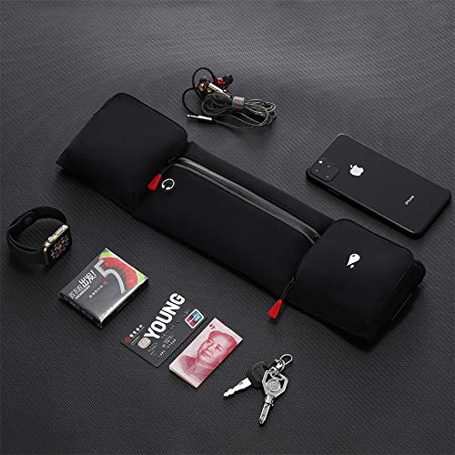 Simptech Running Belt Bag with Foldable Water Bottle Holder– No Bounce Hydration Waist Pack, Water Resistant Large Pocket Fanny Pack, Phone Holder for Men Women Running Hiking (Black)