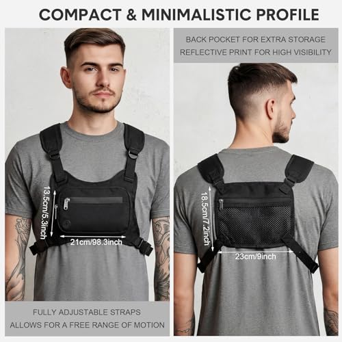 Hsei 3 Water Resistant Chest Bag for Men Running Vest for Workouts Running Phone Holder Extra Storage Lightweight Sports Cycling Pack