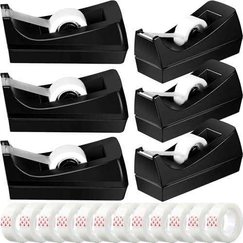 Yahenda 6 Pack Tape Dispenser, 20 Refills Weighted Non Skid,Black